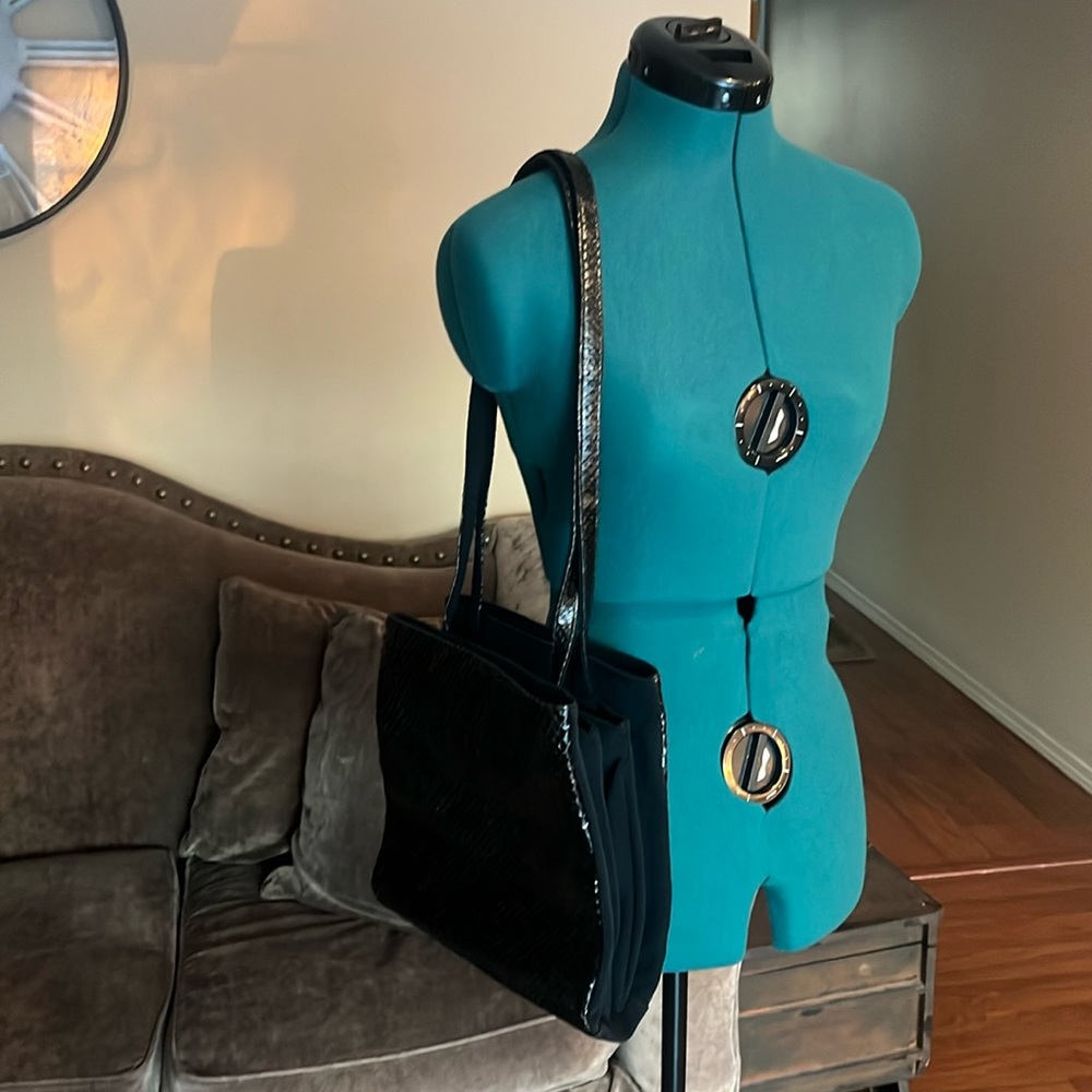 RODO ITALY VINTAGE Black Snake Skin SHOULDER BAG,4 pockets